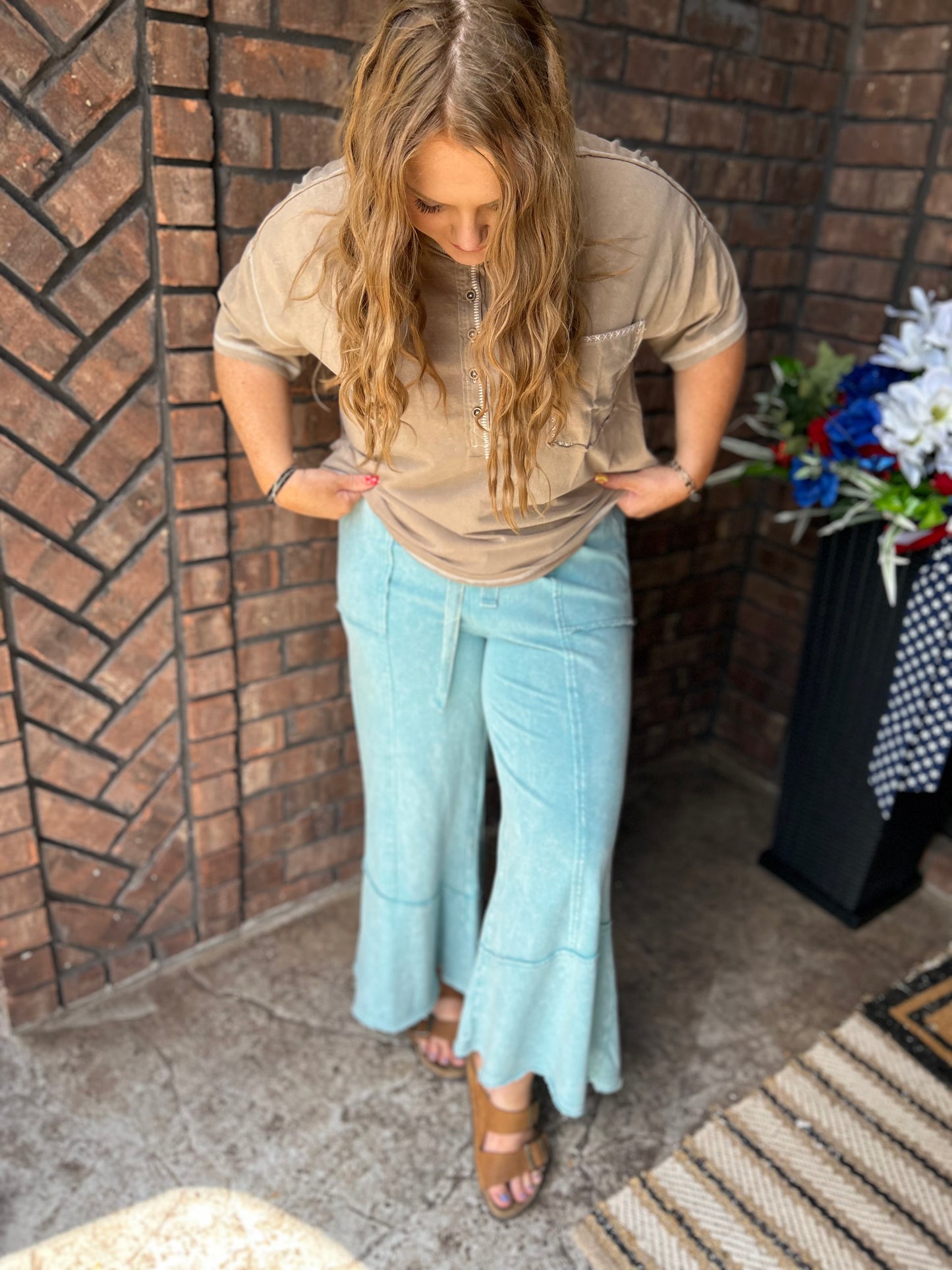 Talk Sweet To Me Flare Pants - Dusty Teal