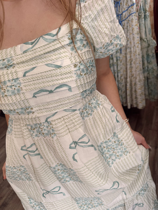 Blooms & Bows Midi Dress - Sage