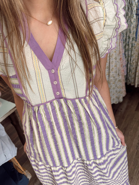 Waiting On Love Striped Dress - Purple