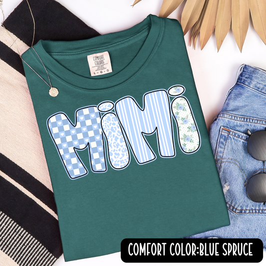Preppy Blue Floral Custom Name Graphic Tee
