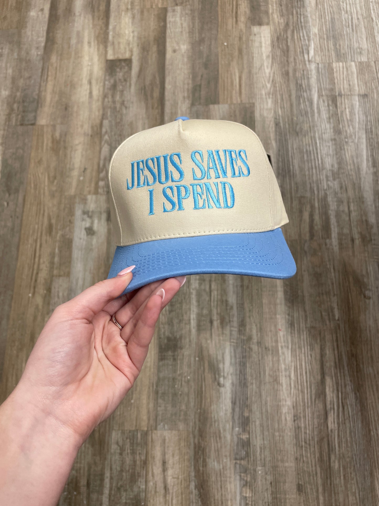 Jesus Saves I Spend Ball Cap - Blue