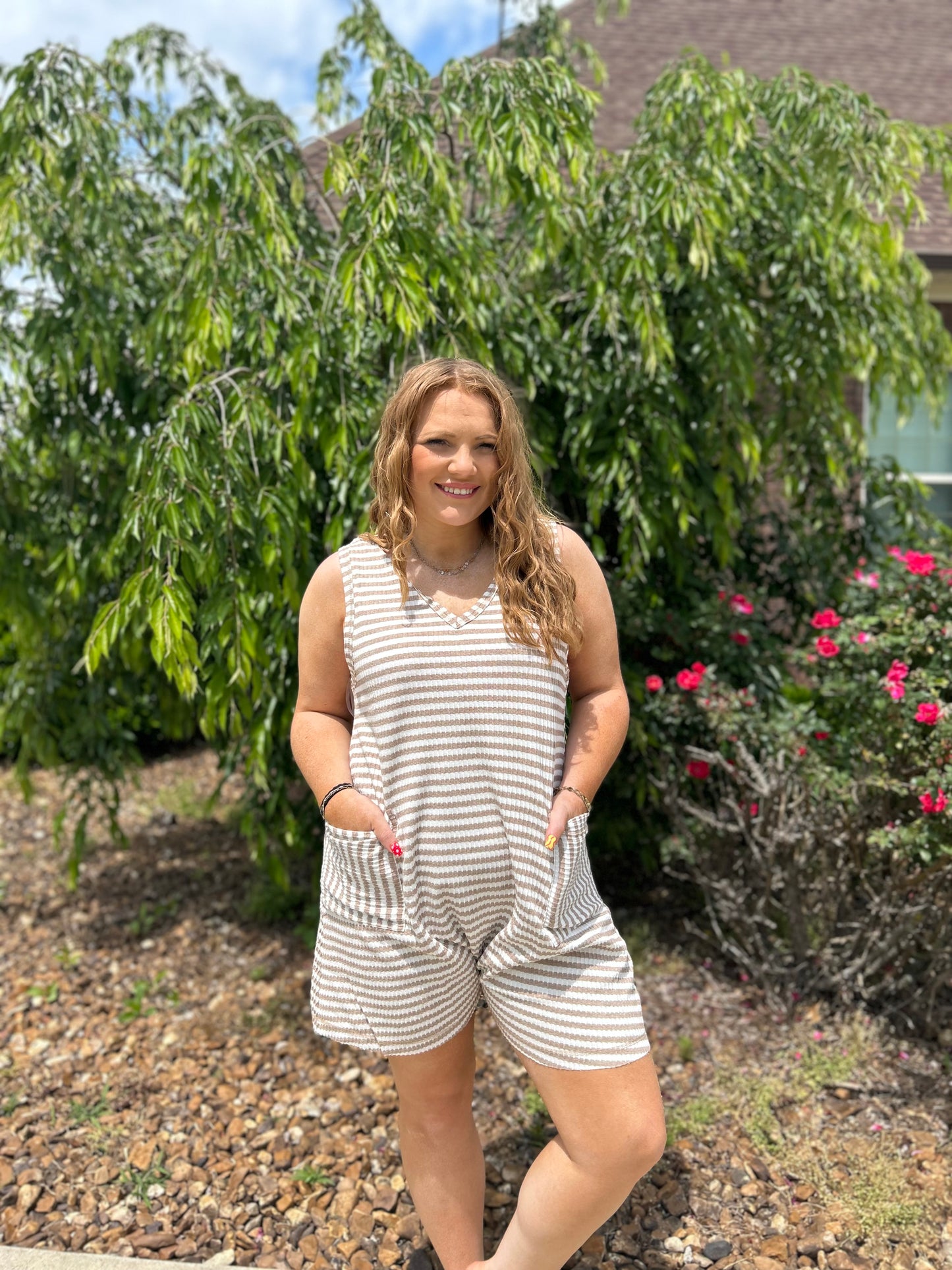 Thrill of The Day Romper - Taupe