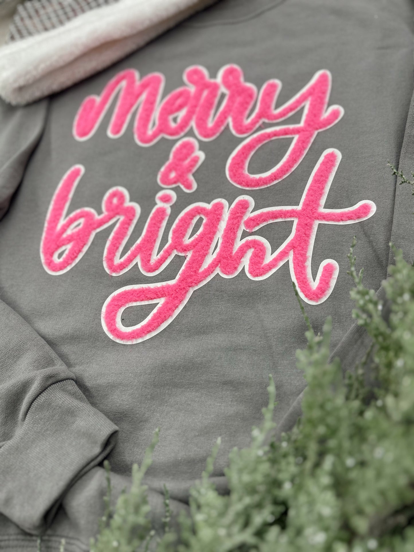 Merry & Bright Grey Chenille Sweatshirt