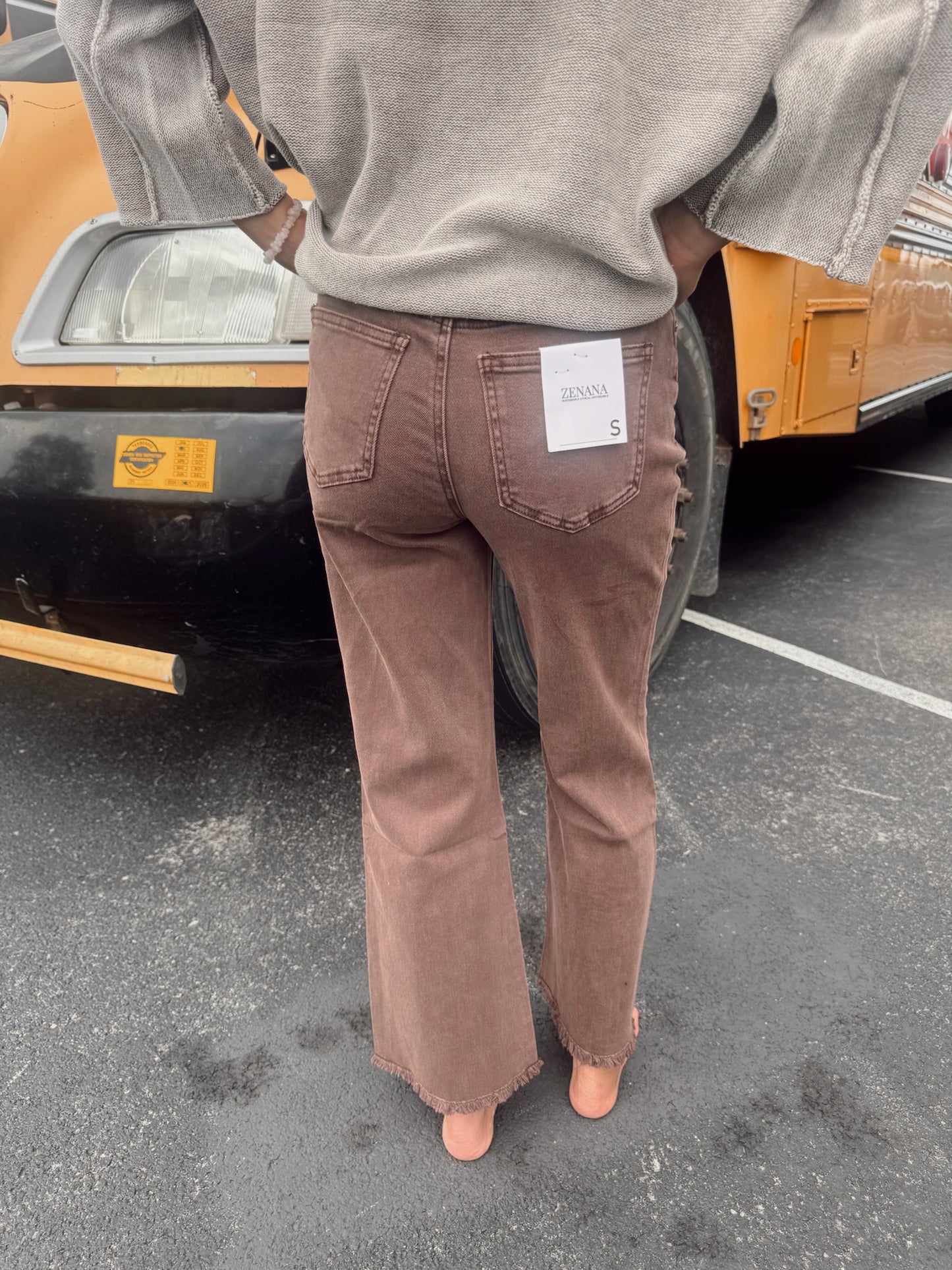 Becky Acid Wash Denim Cropped Jeans - Brown