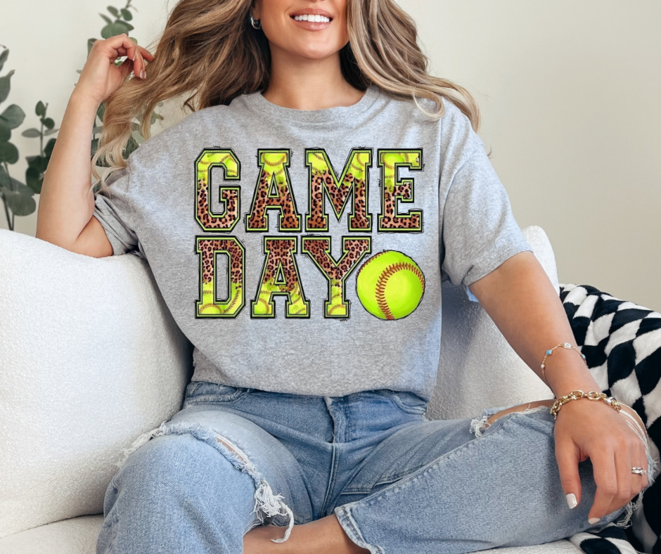Game Day Softball & Cheetah Graphic Tee - Youth