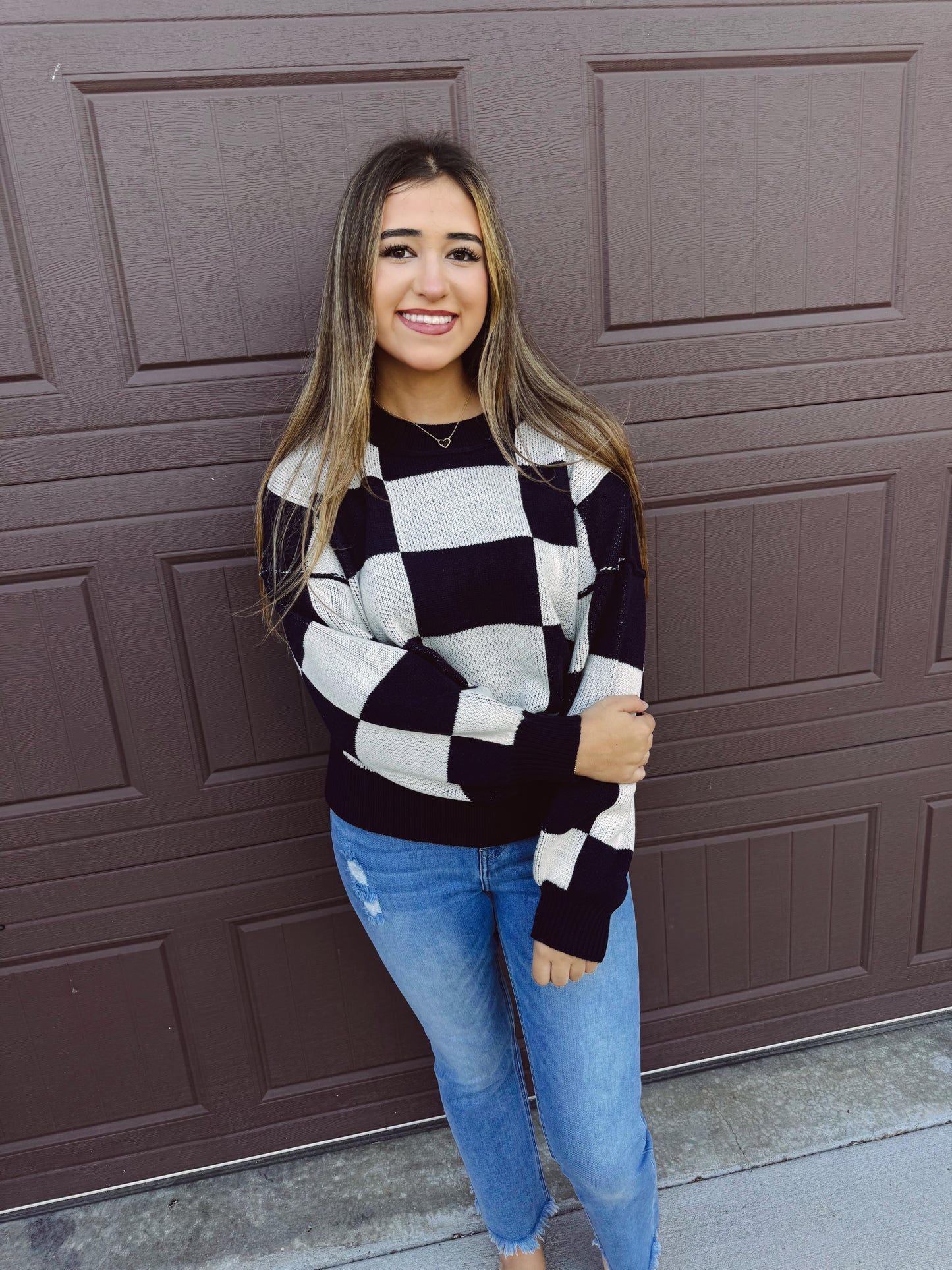 Fire Side Stories Checkered Sweater - Black