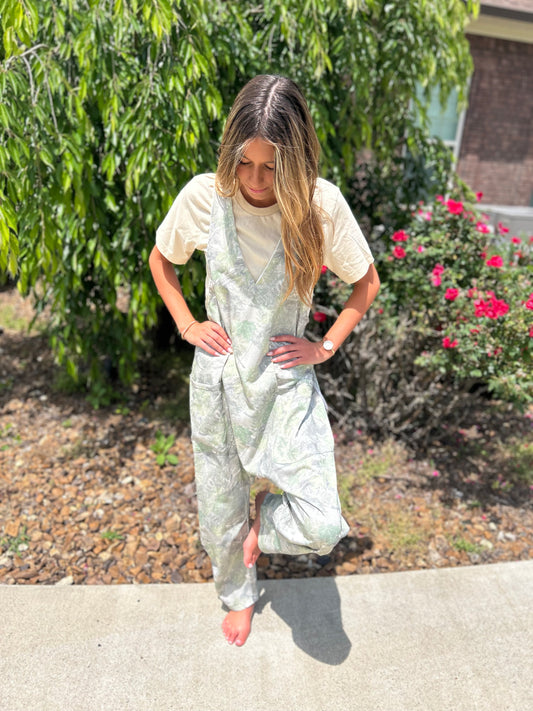 Cool Girl Camo Jumpsuit - Olive