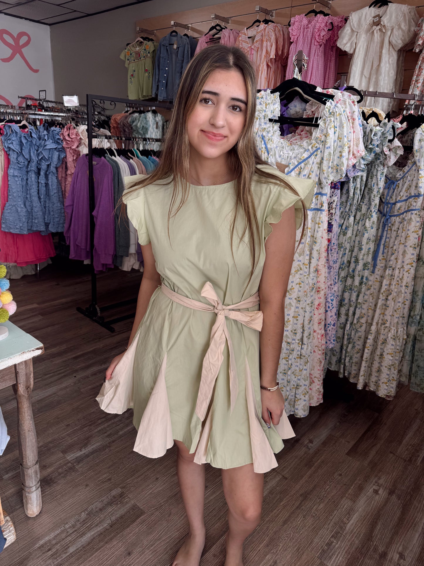 Think Fast Godet Dress - Pistachio