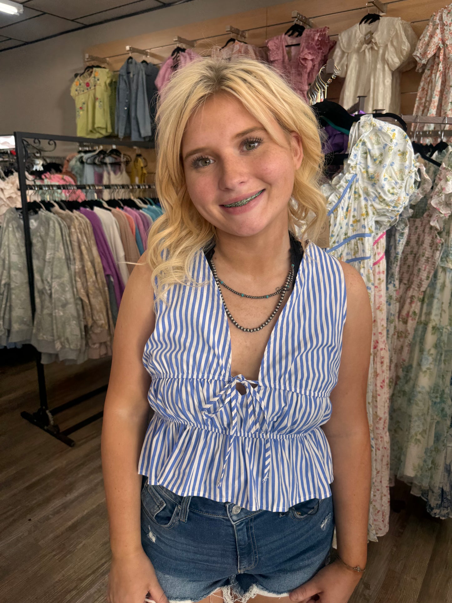 Didn't Know Striped Tie Front Top
