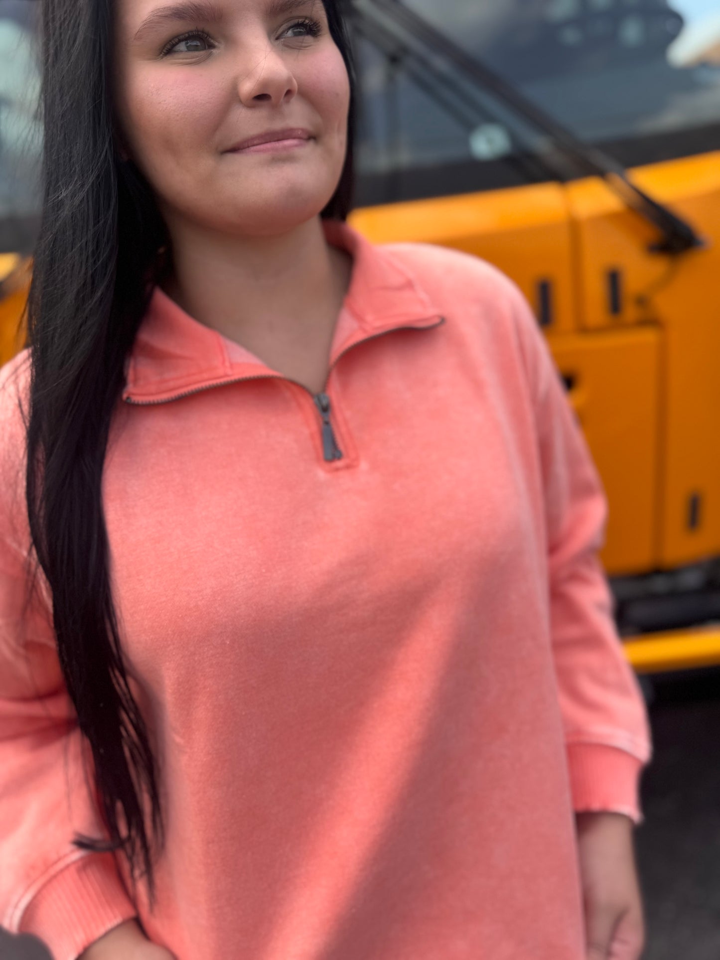 More Ya Know Quarter Zip Sweatshirt - Coral