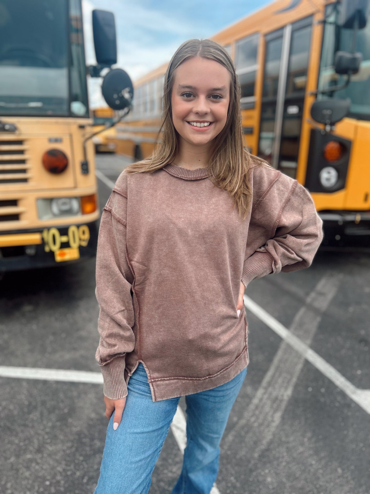 The Best Feeling Acid Wash Sweatshirt - Brown