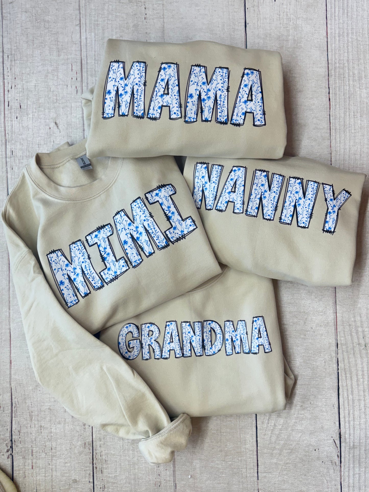 Custom Name Blue Floral Graphic Tee