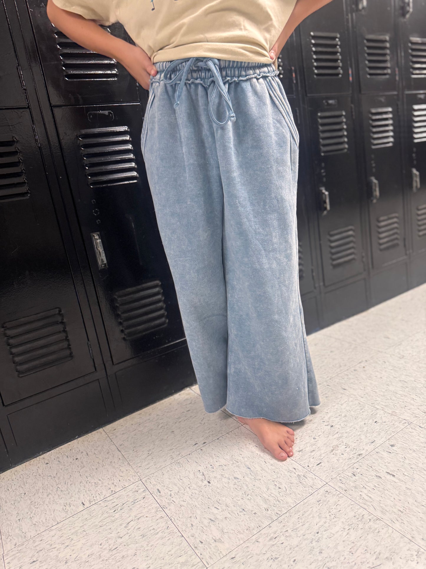 DOORBUSTER Acid Wash Flare Pants - Blue Grey