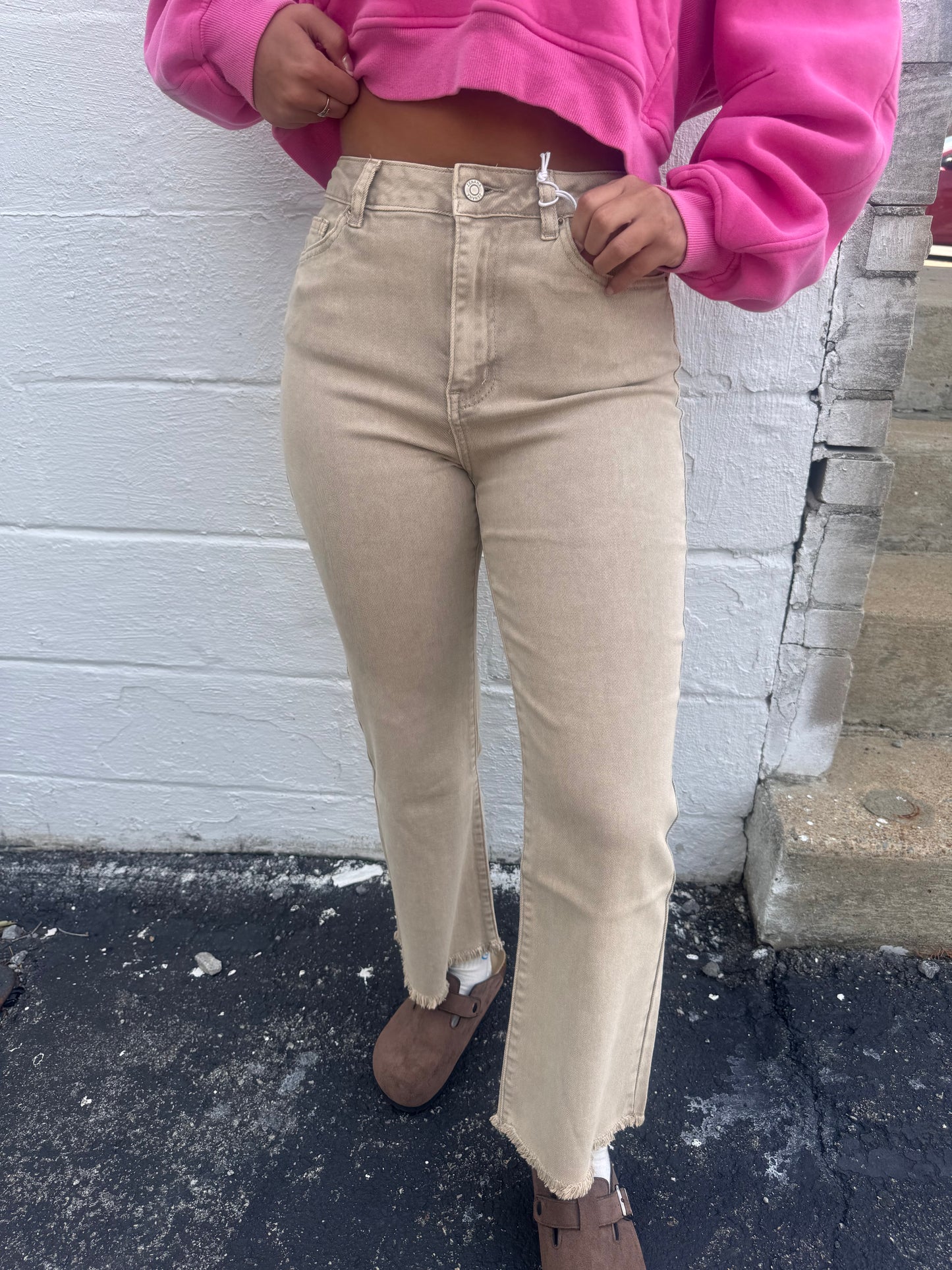 Becky Acid Wash Denim Cropped Jeans - Ash Mocha