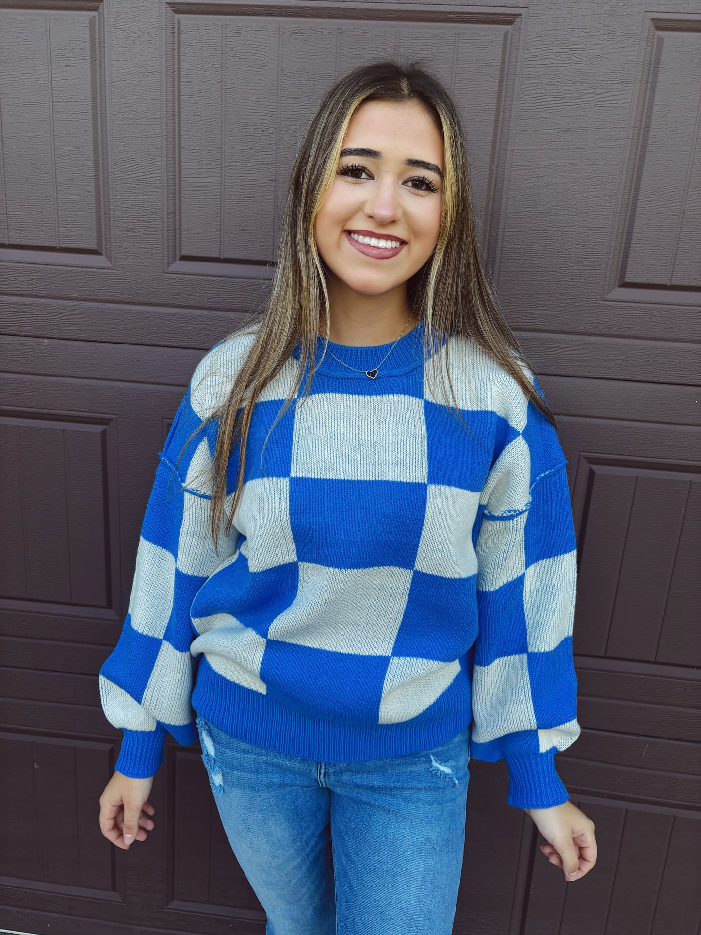 Fire Side Stories Checkered Sweater - Blue