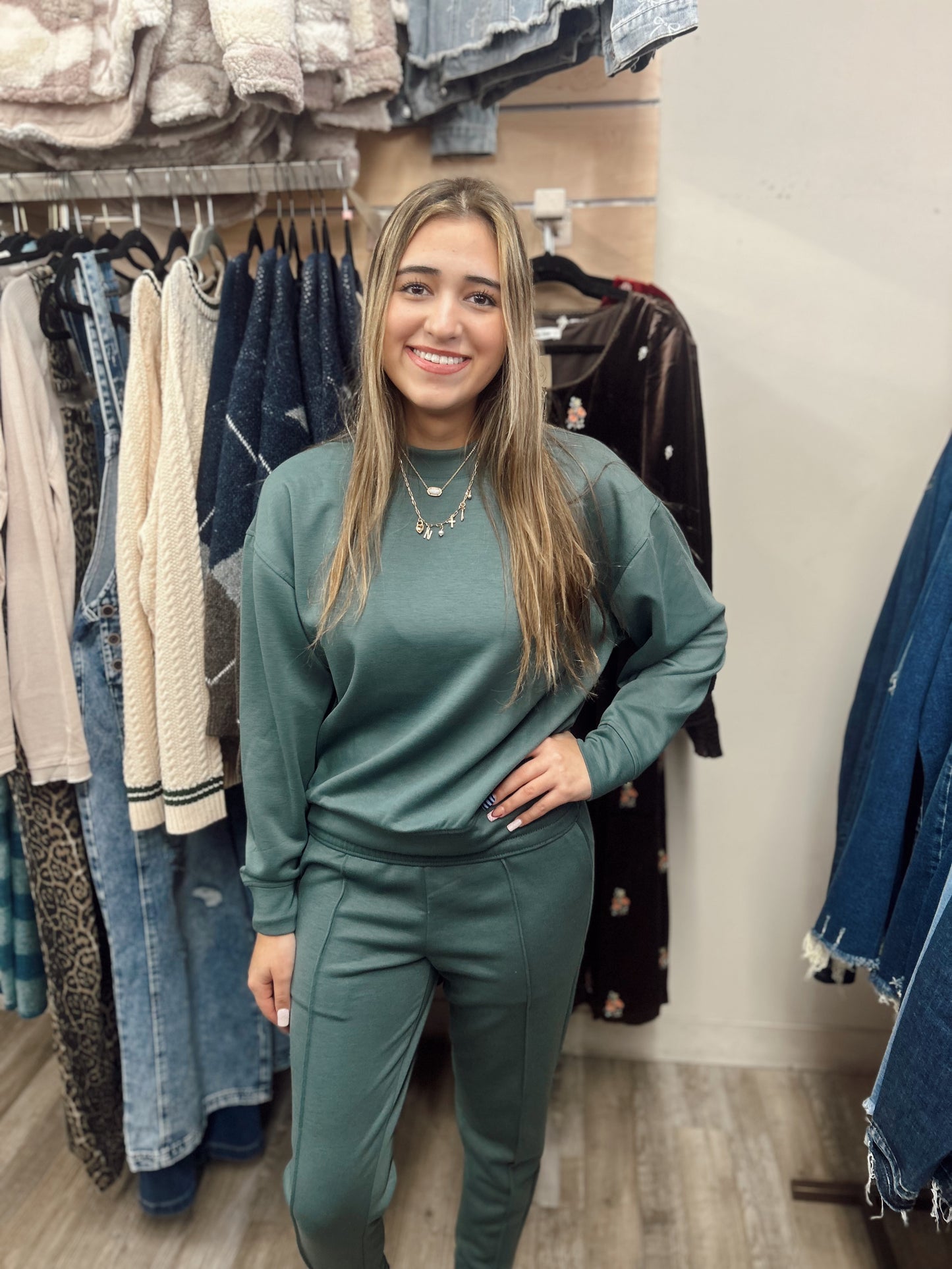 Cozy Up 2 Piece Sweatshirt Set - Ash Jade