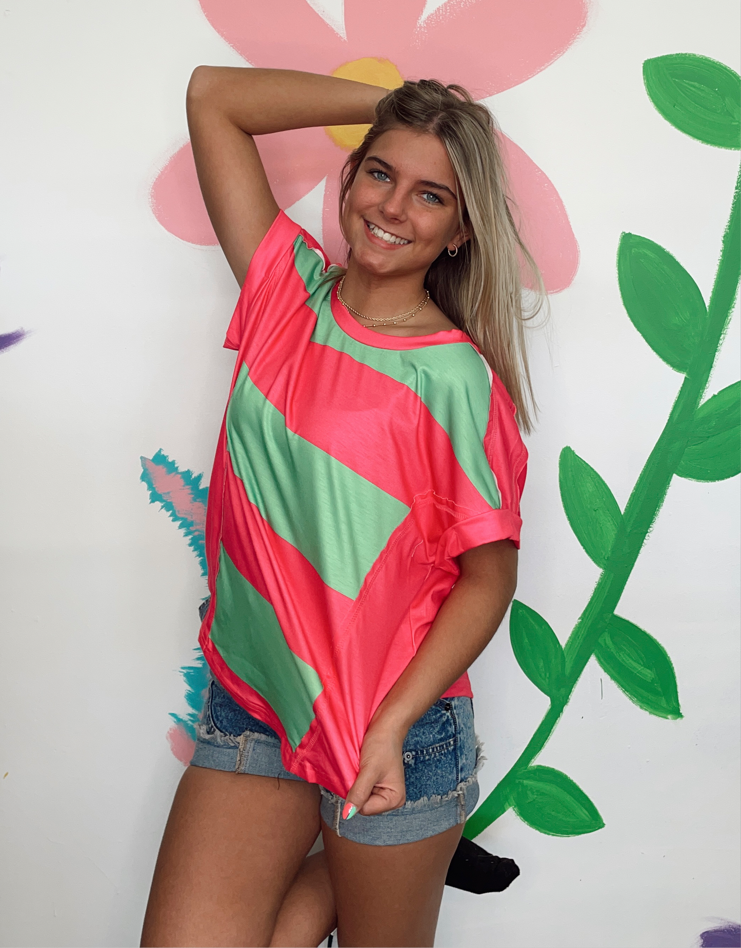 Watermelon Crawl Striped Short Sleeve Top