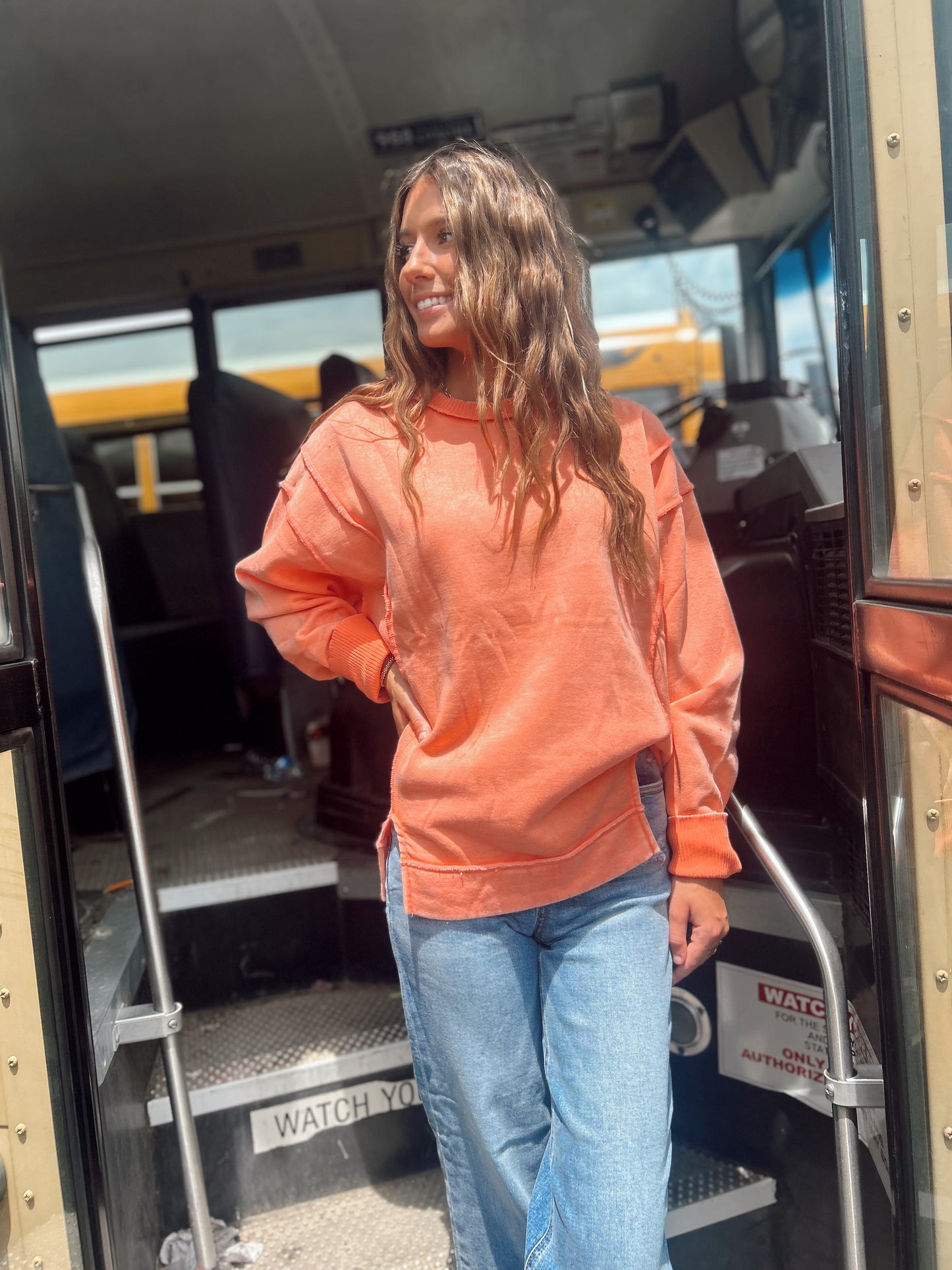 The Best Feeling Acid Wash Sweatshirt - Coral