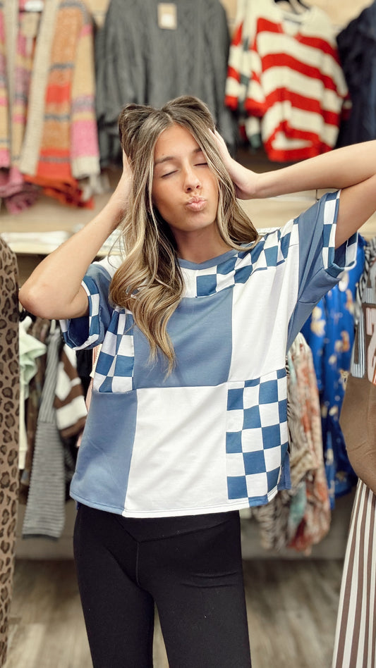Heart Like Mine Checkered Top - Blue