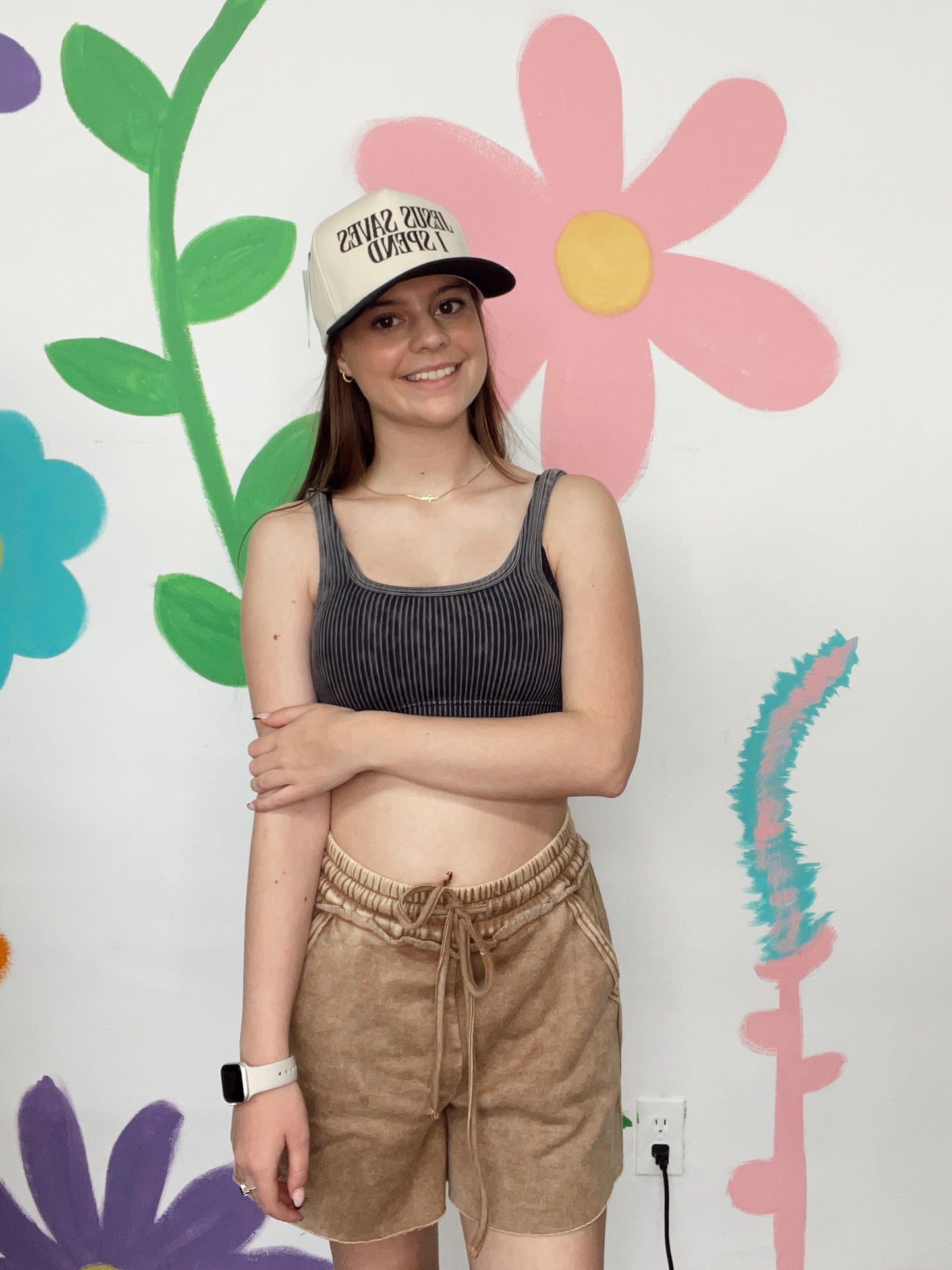 Made For You Acid Wash Shorts - Camel