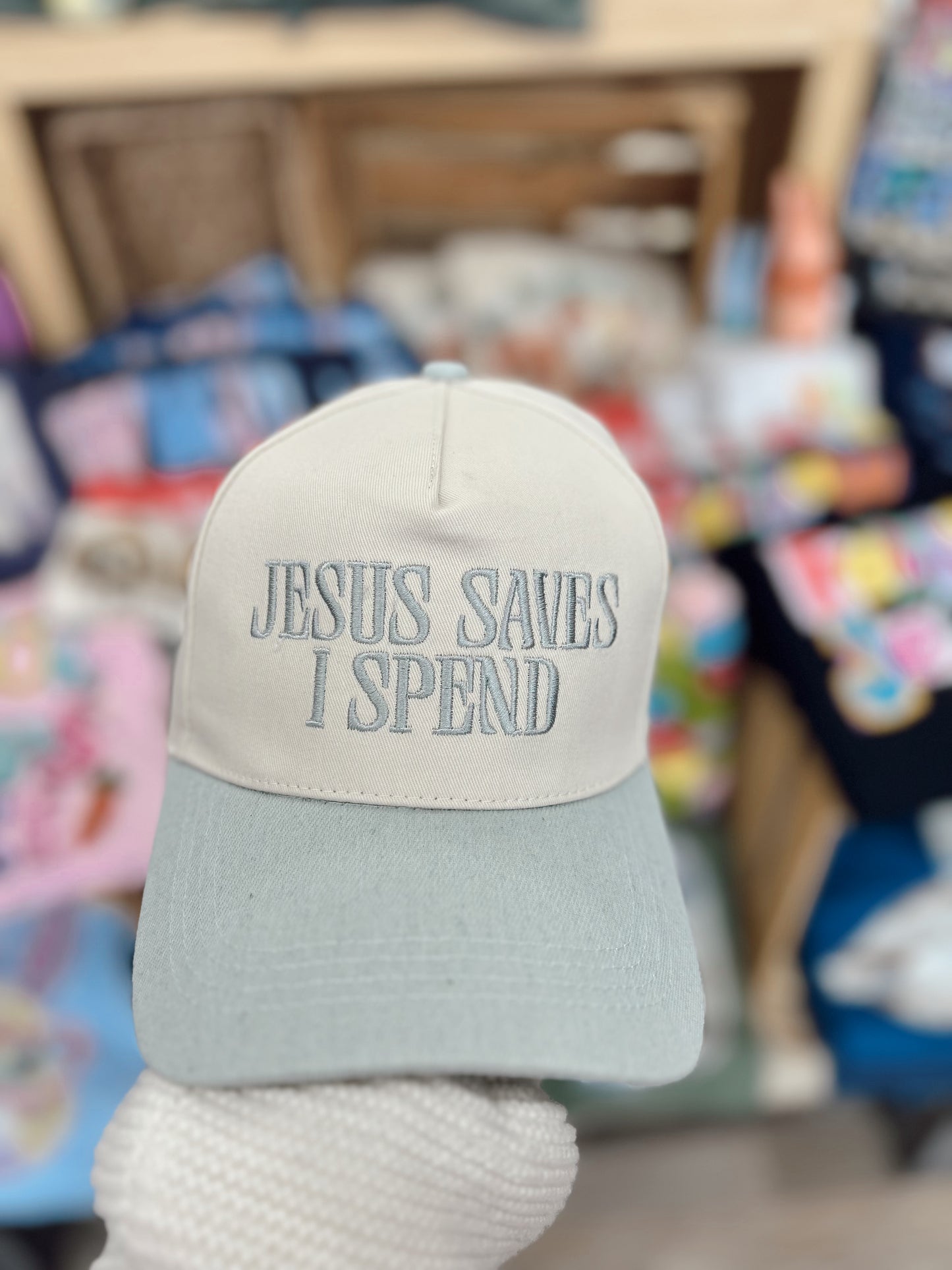 Jesus Saves I Spend Ball Cap - Denim
