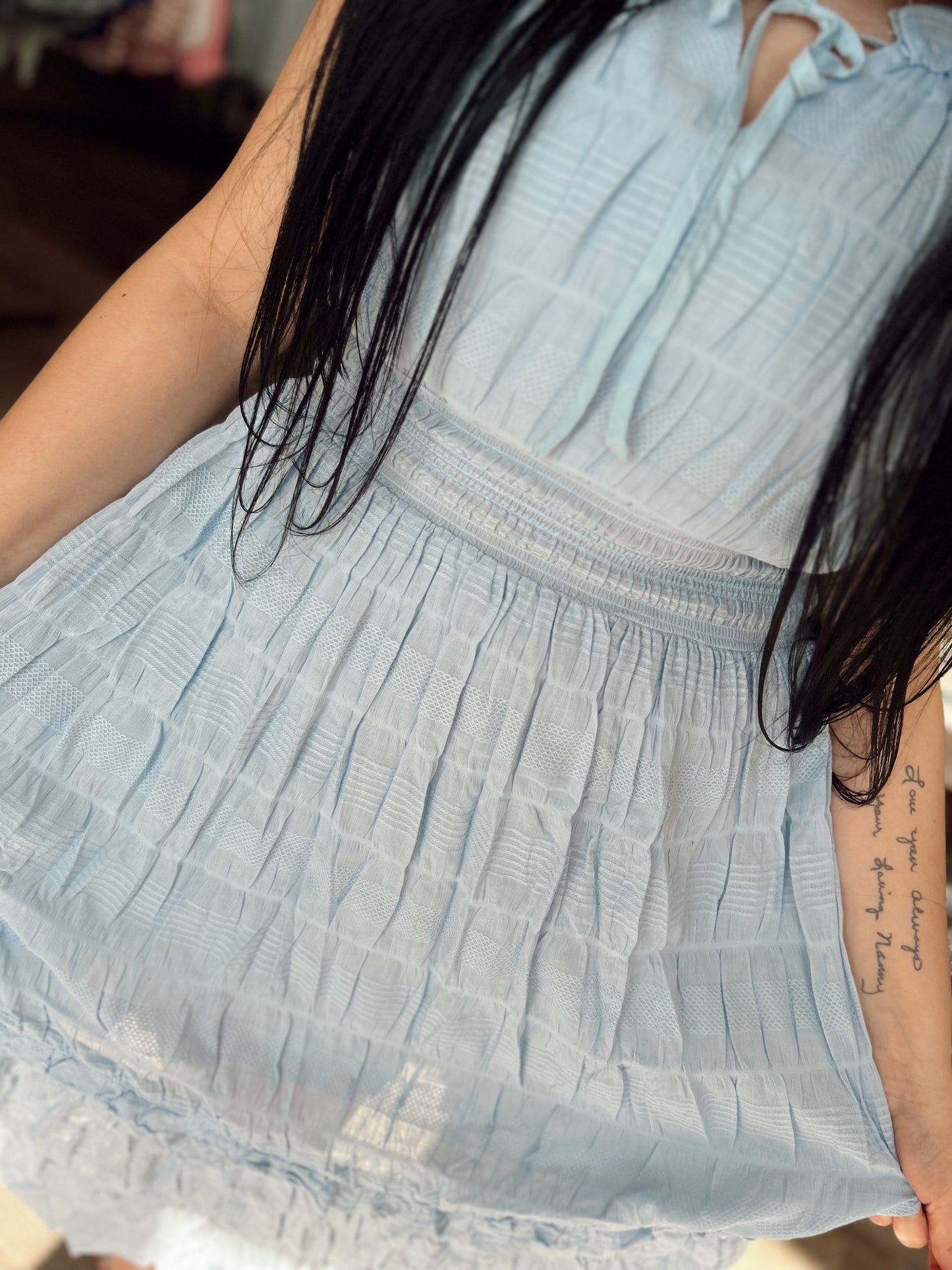 Skies Are Blue Textured Midi Dress - Blue
