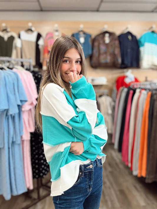 All The Time Striped Top - Turquoise