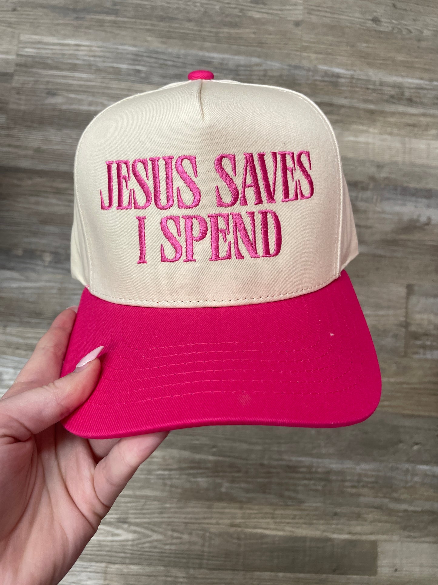 Jesus Saves I Spend Ball Cap - Pink