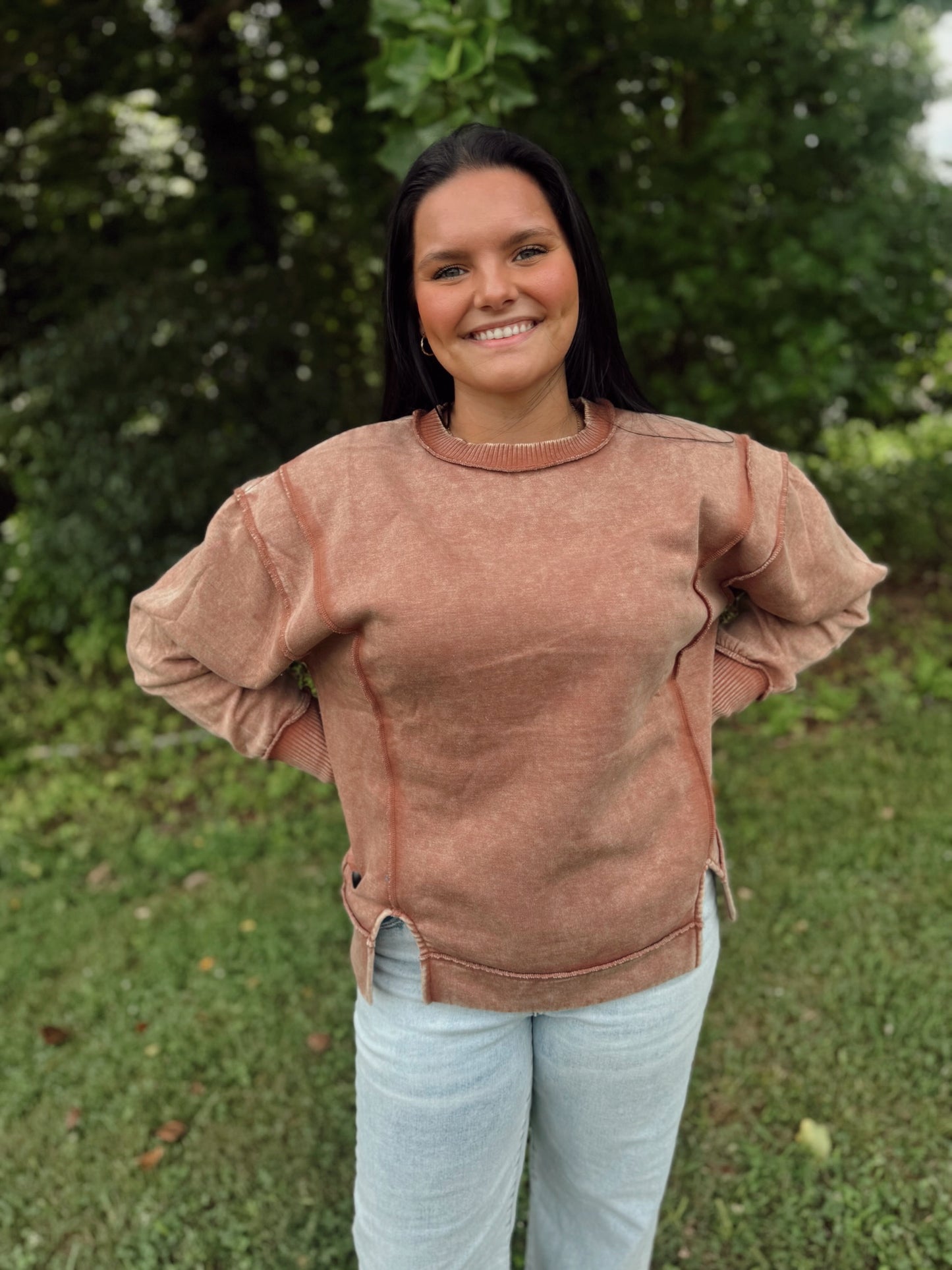 The Best Feeling Acid Wash Sweatshirt - Rust