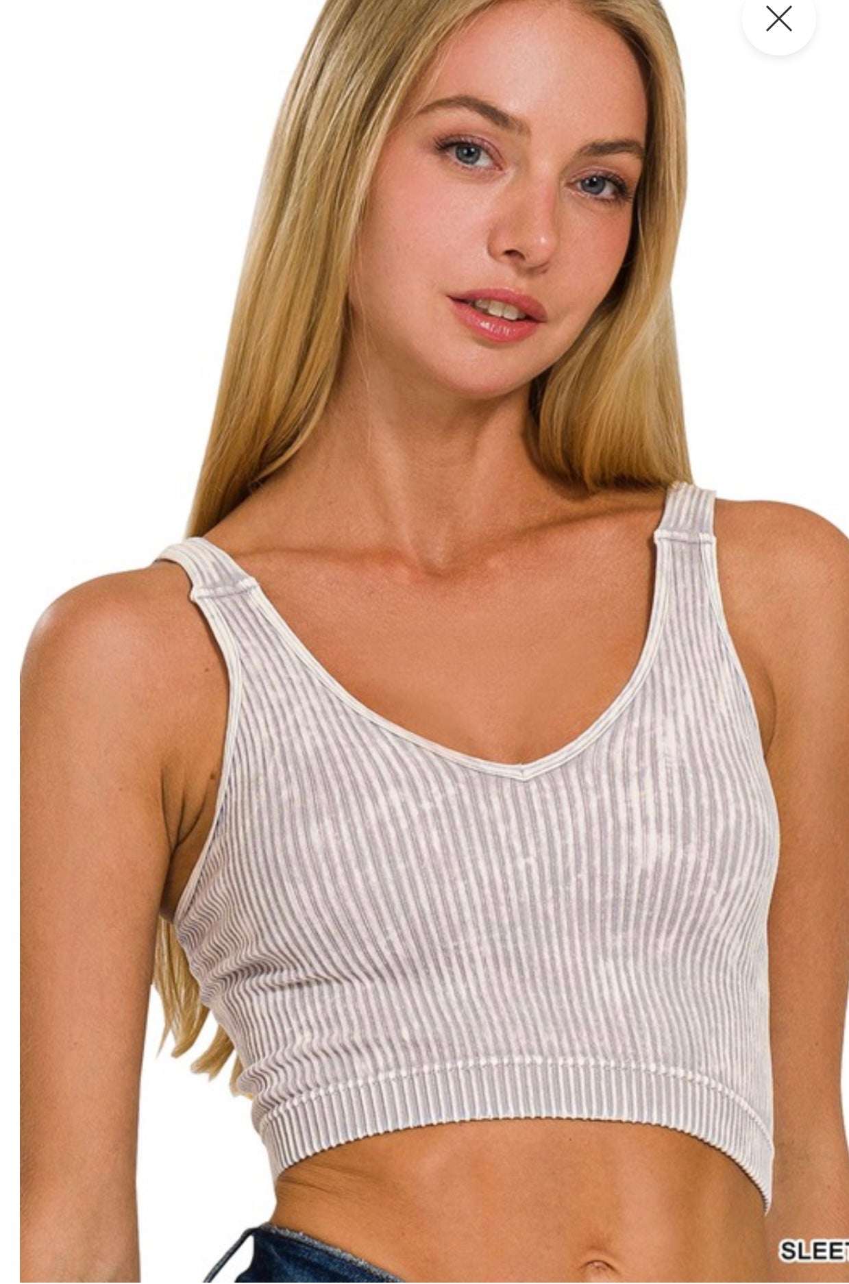 Washed Ribbed Cropped Seamless V-neck Brami - 6 Colors