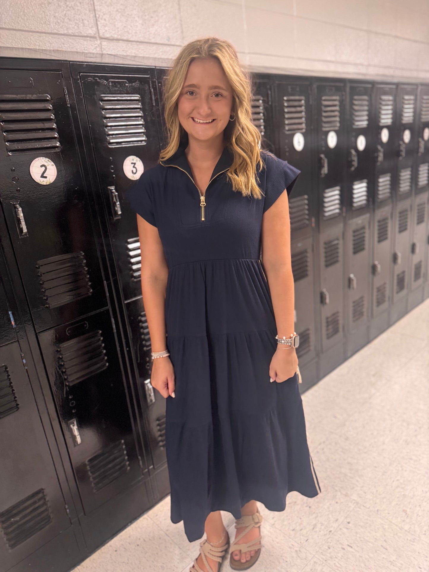 Calm In The Storm Knit Dress - Navy
