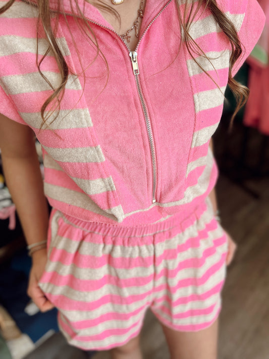 April Skies Striped Romper - Pink