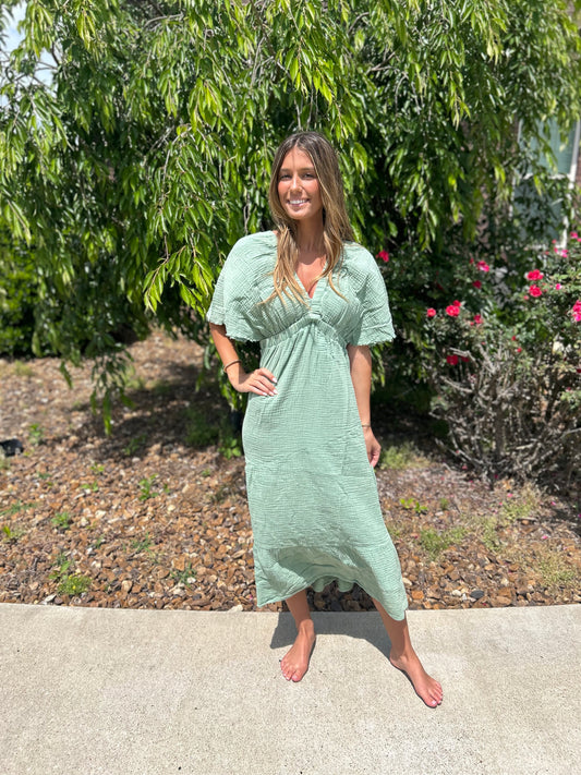 Not Gonna Leave Midi Dress - Sage
