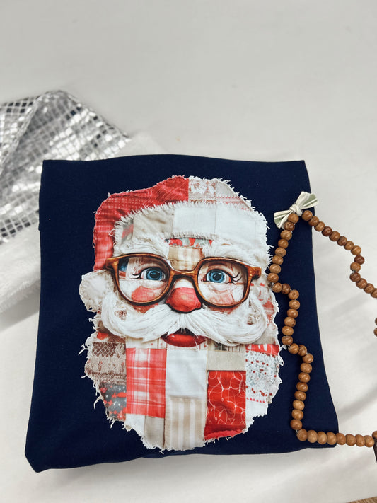 Frayed Santa with Glasses Graphic Tee