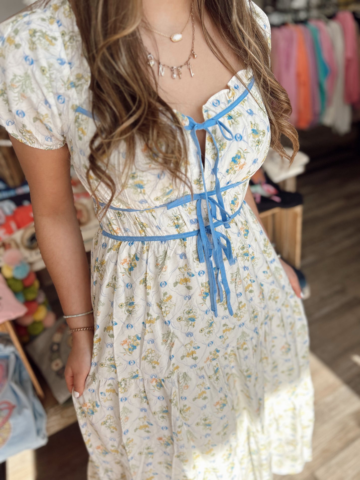 Grace Upon Grace Floral Midi Dress - Blue