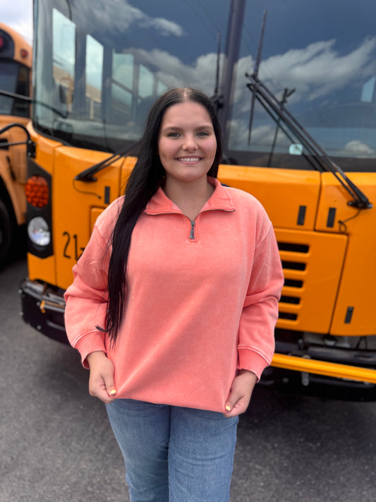 More Ya Know Quarter Zip Sweatshirt - Coral