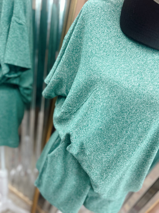 DOORBUSTER Melange Short Sleeve Set - Dk Green