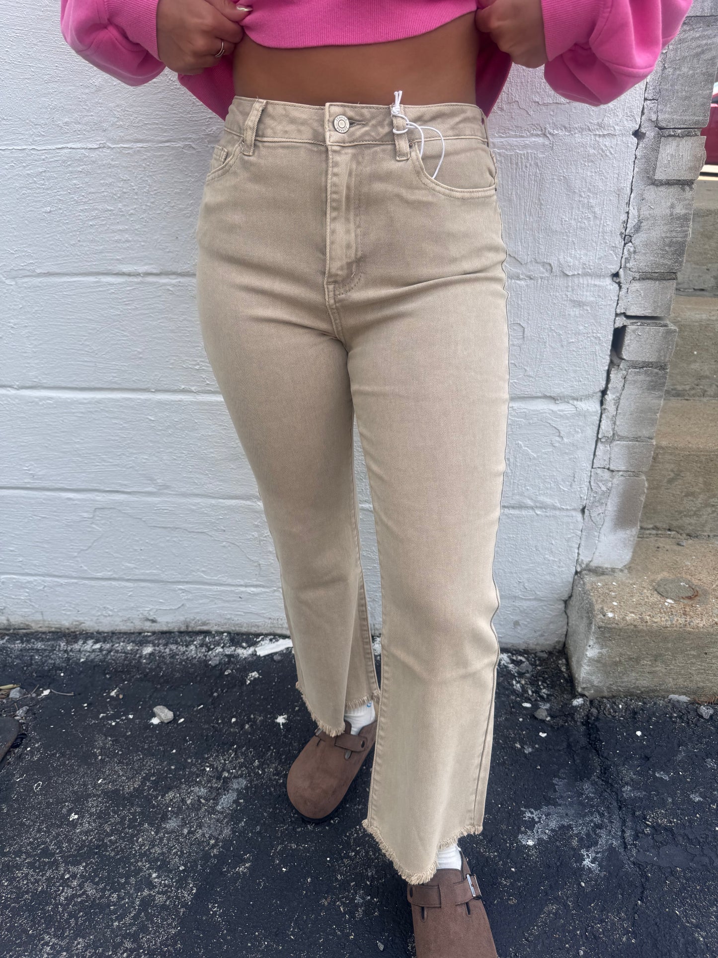 Becky Acid Wash Denim Cropped Jeans - Ash Mocha