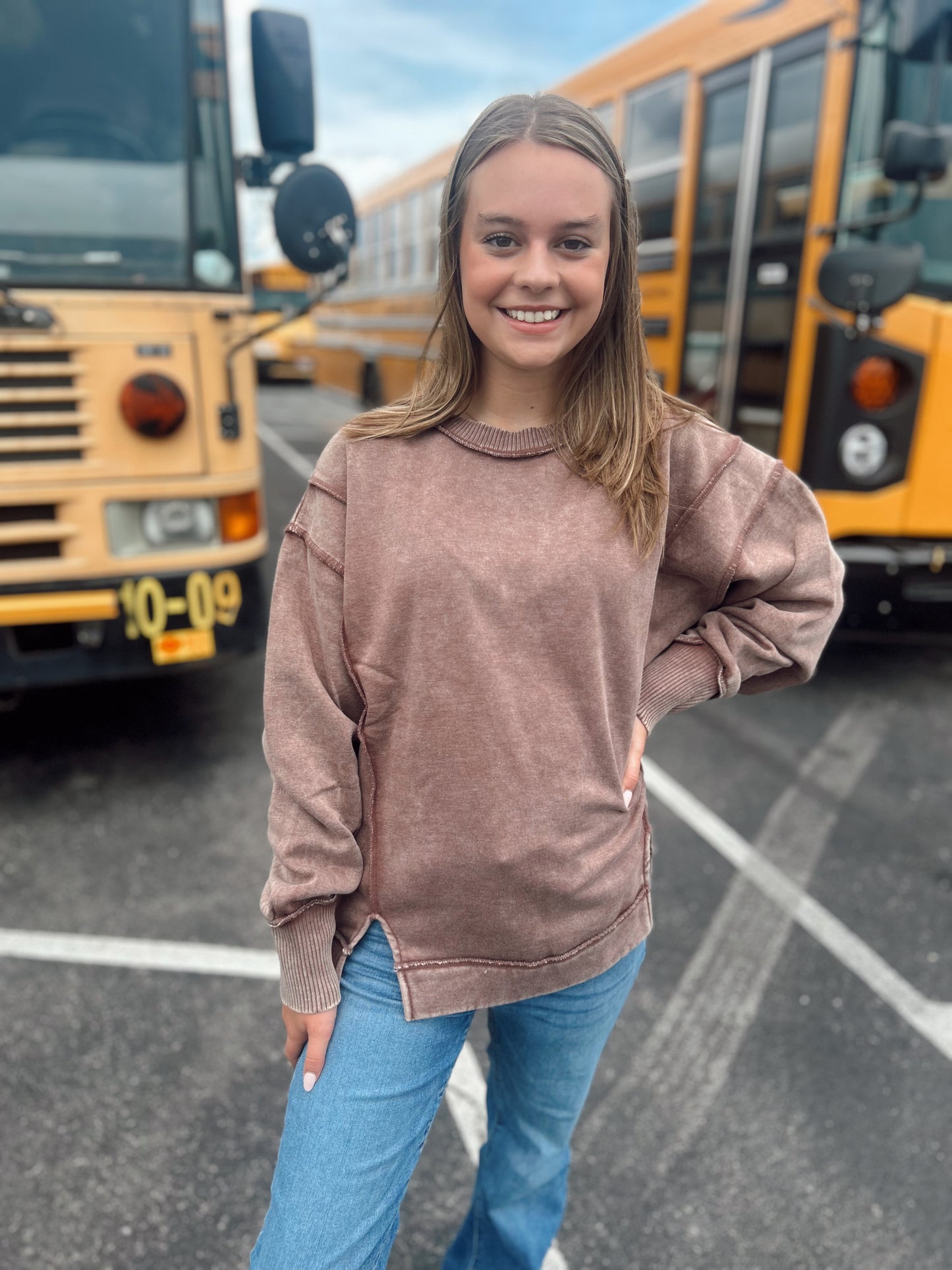 The Best Feeling Acid Wash Sweatshirt - Brown