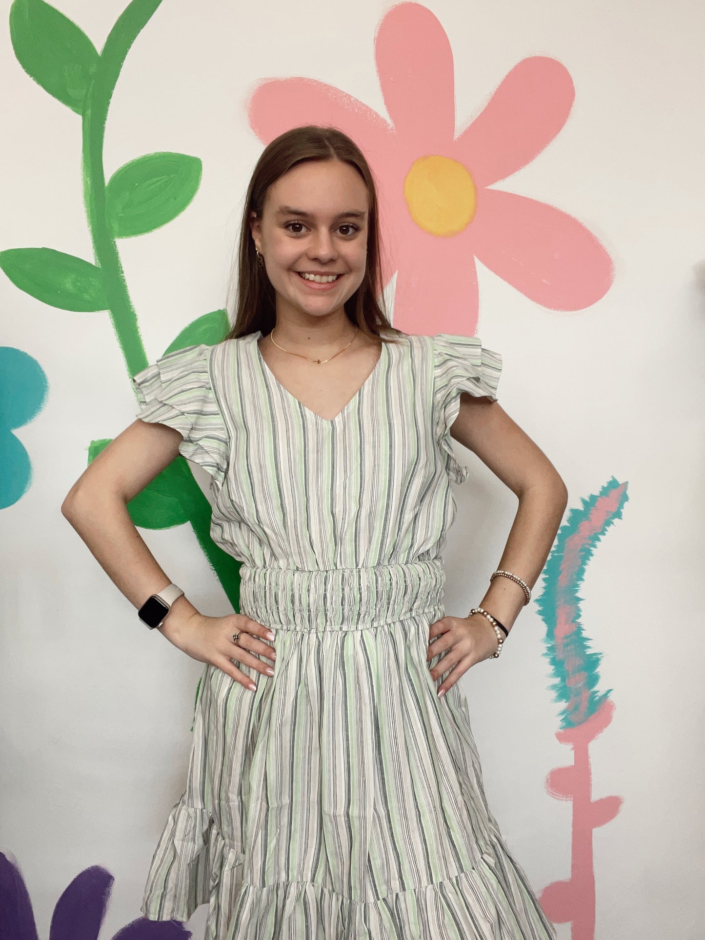 Picture This Stripe Dress - Sage