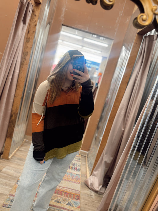 DB - Black/White Striped Mustard V-Neck