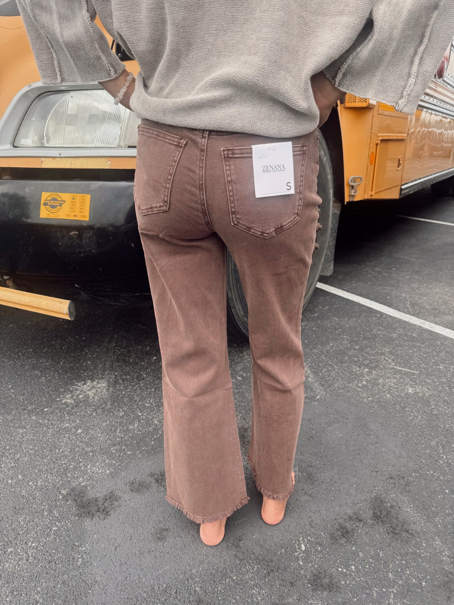 Becky Acid Wash Denim Cropped Jeans - Brown