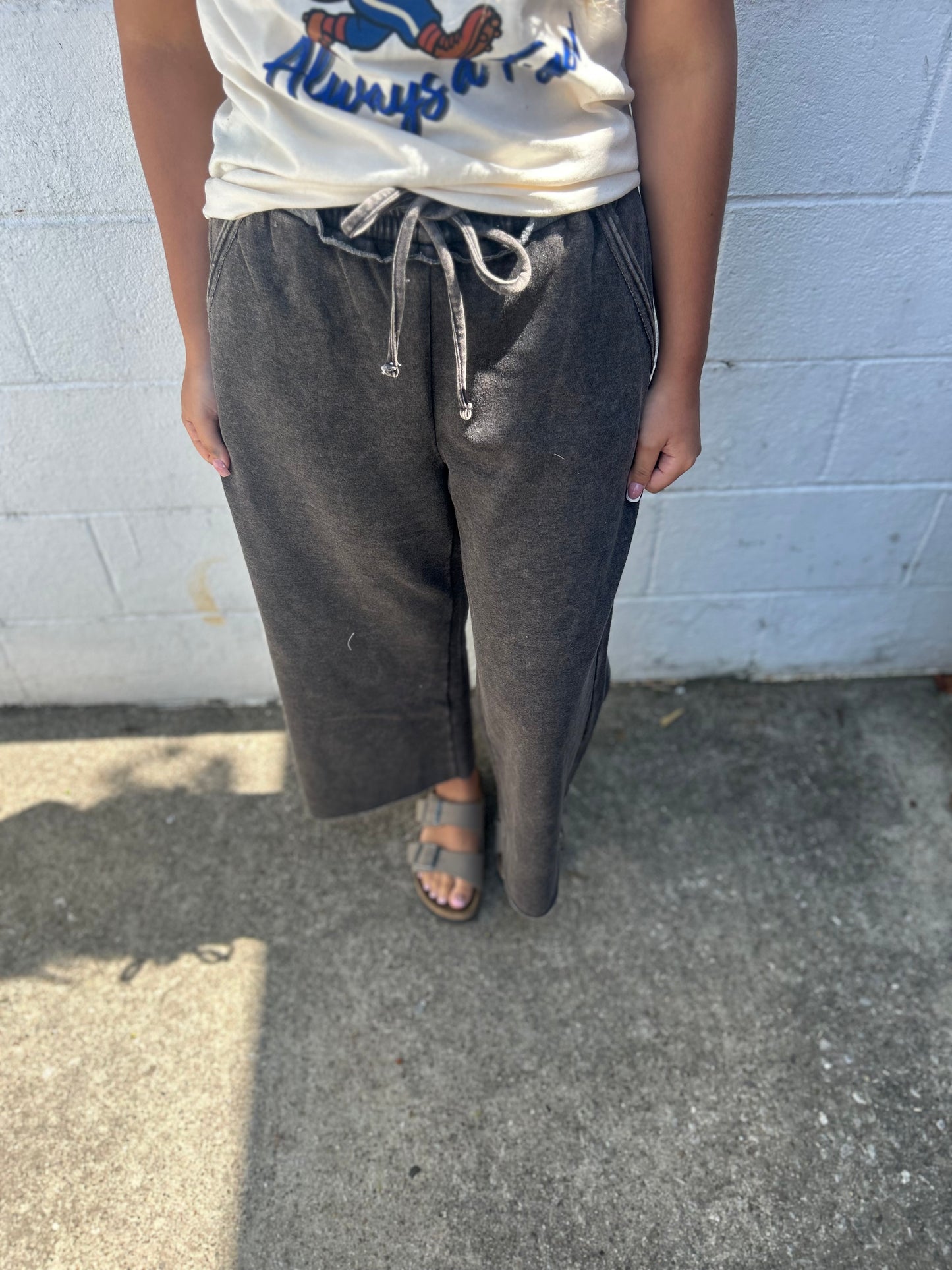 DOORBUSTER Acid Wash Flare Pants - Ash Black