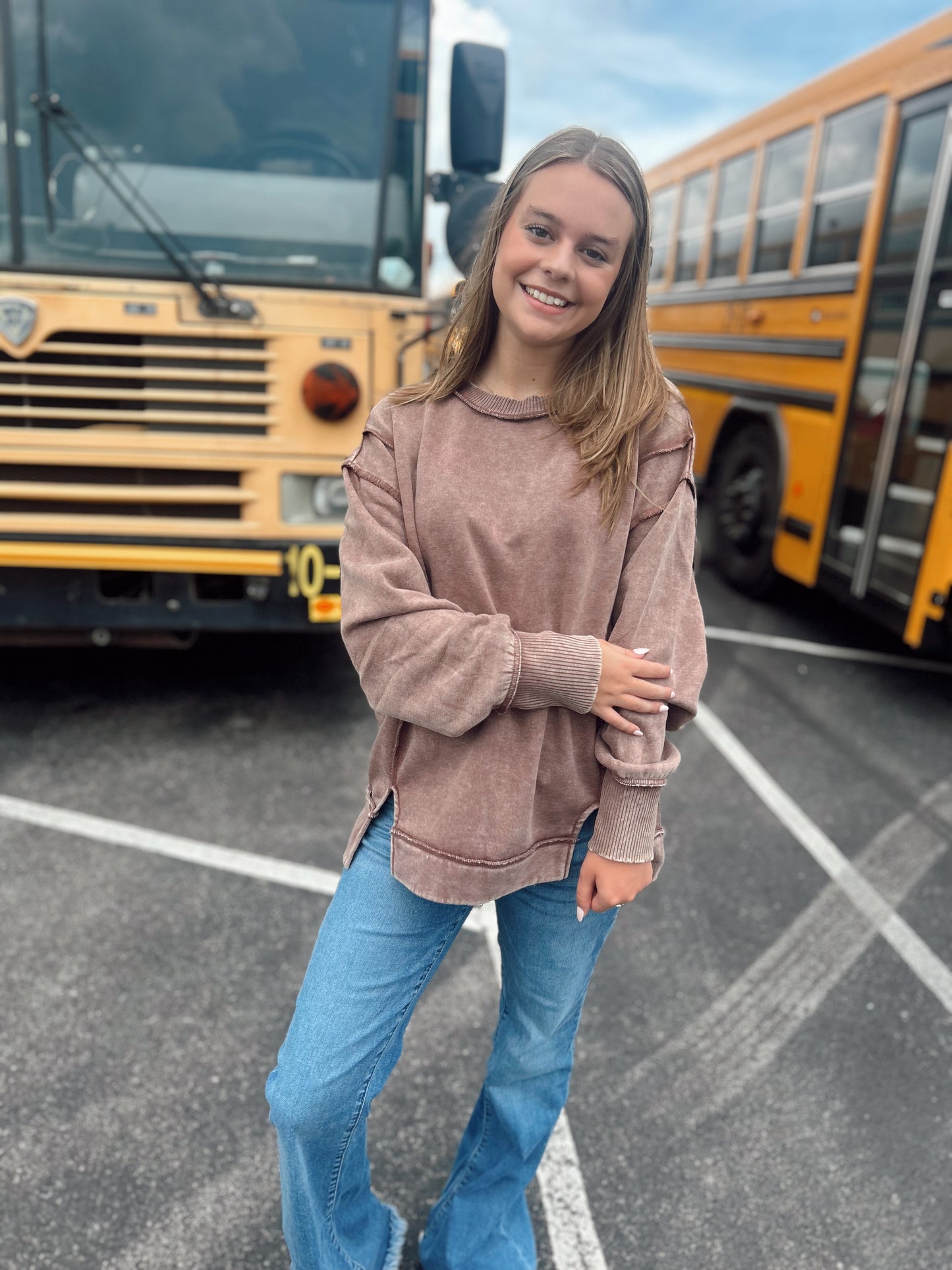 The Best Feeling Acid Wash Sweatshirt - Brown