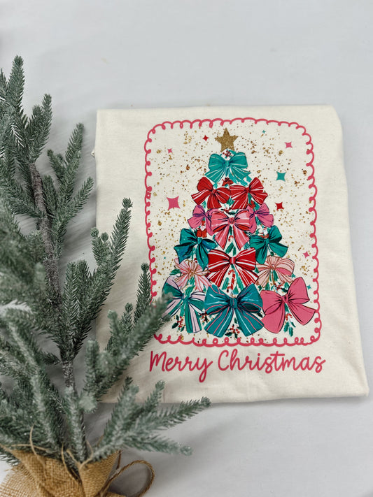 Merry Christmas Bow Tree Graphic Tee