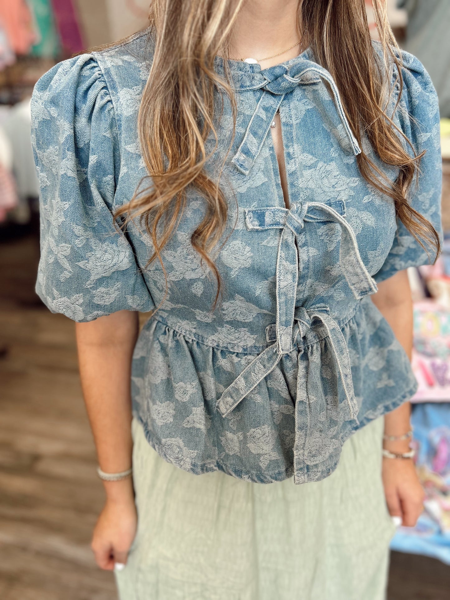 Blue Jean Baby Puff Sleeve Top