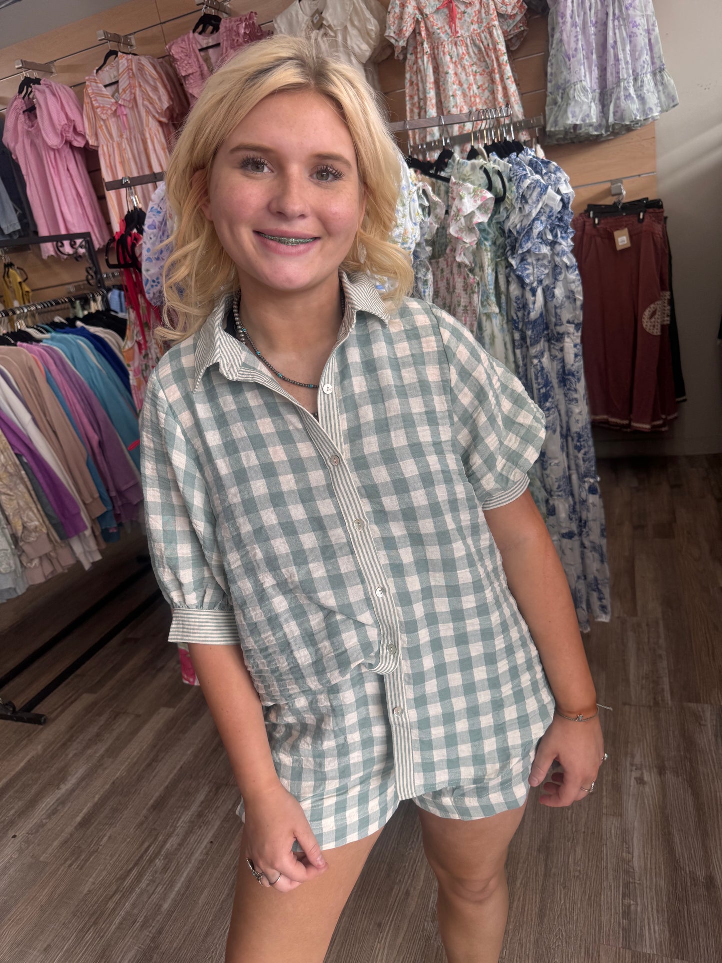 Safe & Sound Gingham 2 Piece Set - Sage