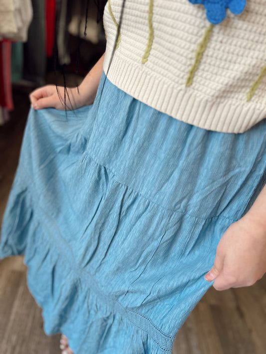 Simply Sweet Tiered Maxi Skirt - Denim Blue