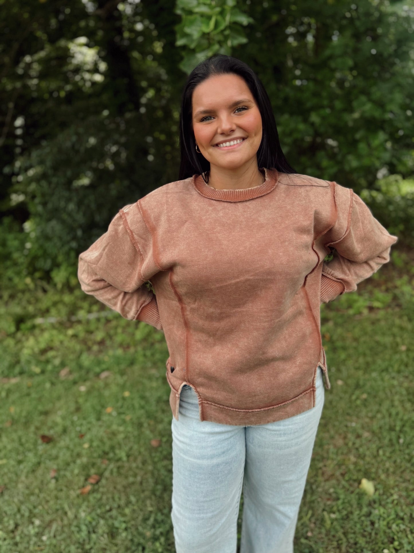 The Best Feeling Acid Wash Sweatshirt - Rust