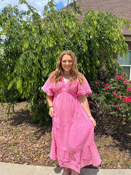 Not Gonna Leave Midi Dress - Pink